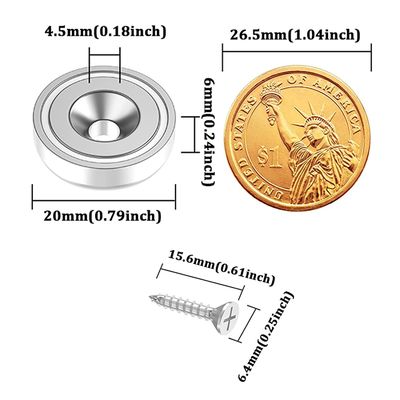 D20 MM 20 lbs NdFeB-Töpfmagnet mit gegenläufigen Löchern Gesamthöhe H 7,2 mm Löcher d1 4,5 mm