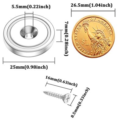 Super Power 25mm Becher Magnet mit Countersunk Loch Festigkeit ca. 19kg Loch d1 5,5mm