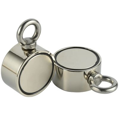 Neodymium-Fischmagnet mit M8-Augenbolze und 80 kg Zugkraft 48 mm Durchmesser