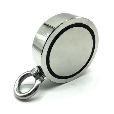 Neodymium-Fischmagnet mit M8-Augenbolze und 80 kg Zugkraft 48 mm Durchmesser