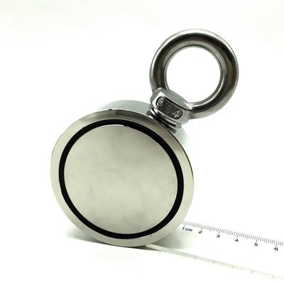 Neodymium-Fischmagnet mit M8-Augenbolze und 80 kg Zugkraft 48 mm Durchmesser