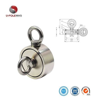 D75mm 200 kg Ziehkraft Doppelseitig Rundes Starkes Magnetische Fanggerät Rettungsmagnet mit Haken