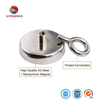 A3-Stahl-NdFeB-Magnet 148 LBS 67 KG Zugkraft D48mm Seltenerd-POT-Magnet mit Augenschrauben