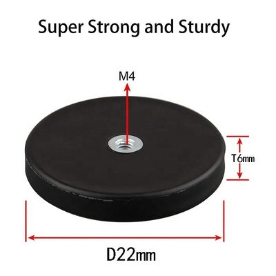 Neodymium-Rundmagnet D22x6mm mit M4 Flat Female Thread Gripper und Gummioberfläche