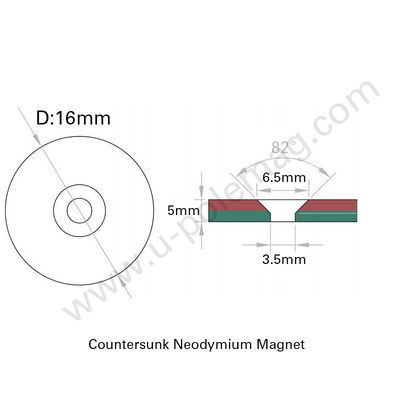 Anpassbarer NdFeB N52 Disc Seltener Erden Neodymum Countersunk Magnet D16*d6.5*d3.5*5mm