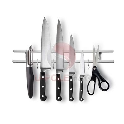 304 Edelstahl Magnetische Messerstange mit 6 Haken und Ferritmagnet Typ 10 Zoll